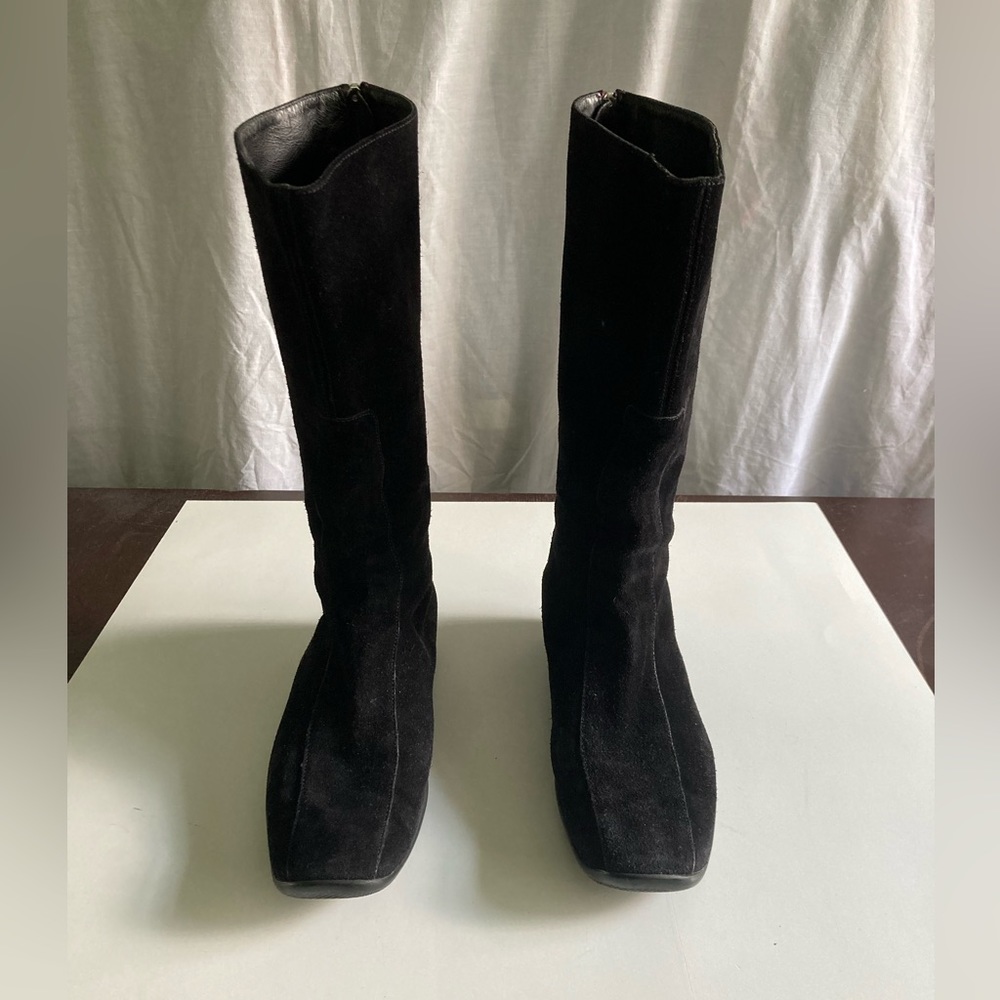 Prada Black Suede Leather Designer Riding Boots Size IT 38 US 7.5 to 8